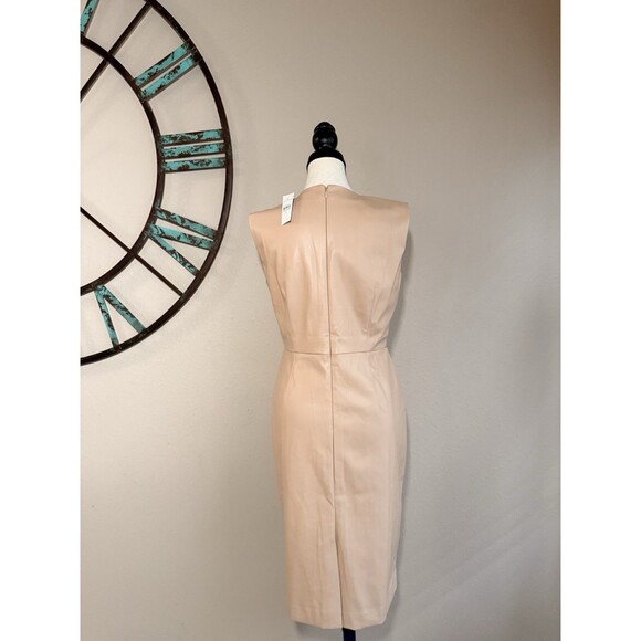 Ann Taylor Dress Beige Faux Leather Sleeveless Sheath Size 8 NWT - Picture 2 of 5